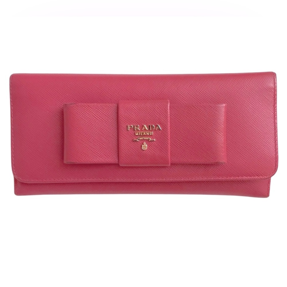 PRADA Pink Saffiano Leather Continental Bow Wallet Made in Italy